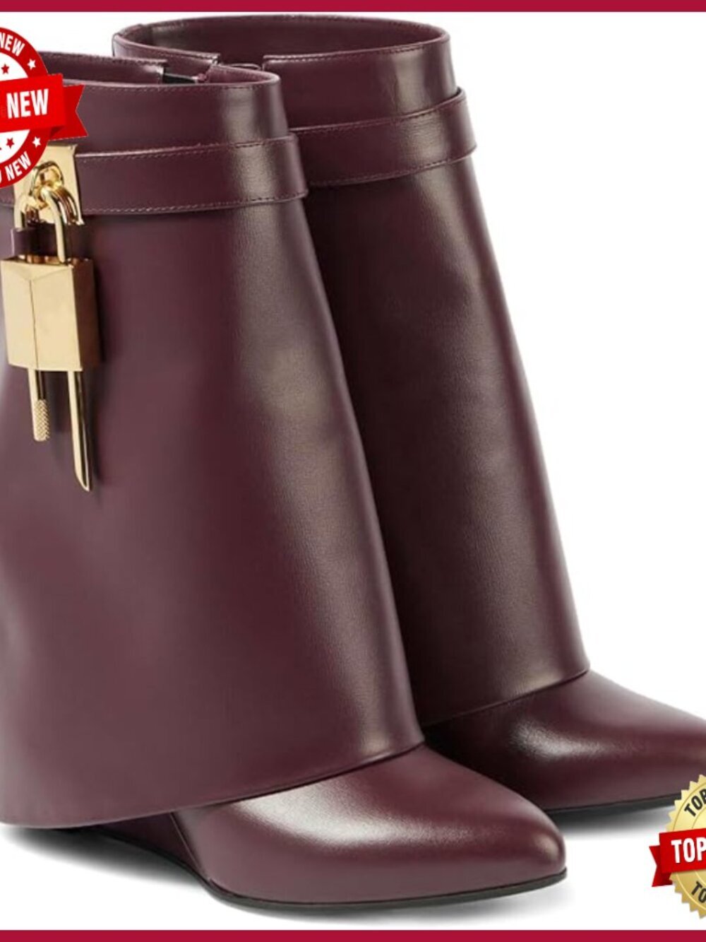 Fold Over Wedge Boots Pointed Toe Ankle Boots Wide Calf Dress Booties